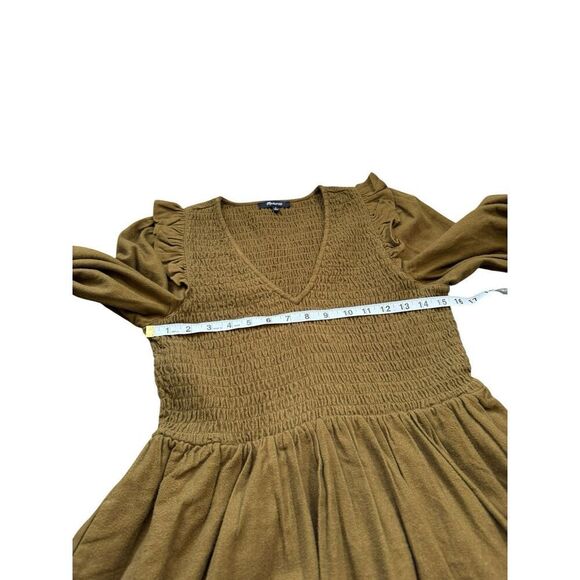Madewell Women's Flannel Lucie V-Neck Smocked Mini Dress Size Small Olive Color - Picture 7 of 10
